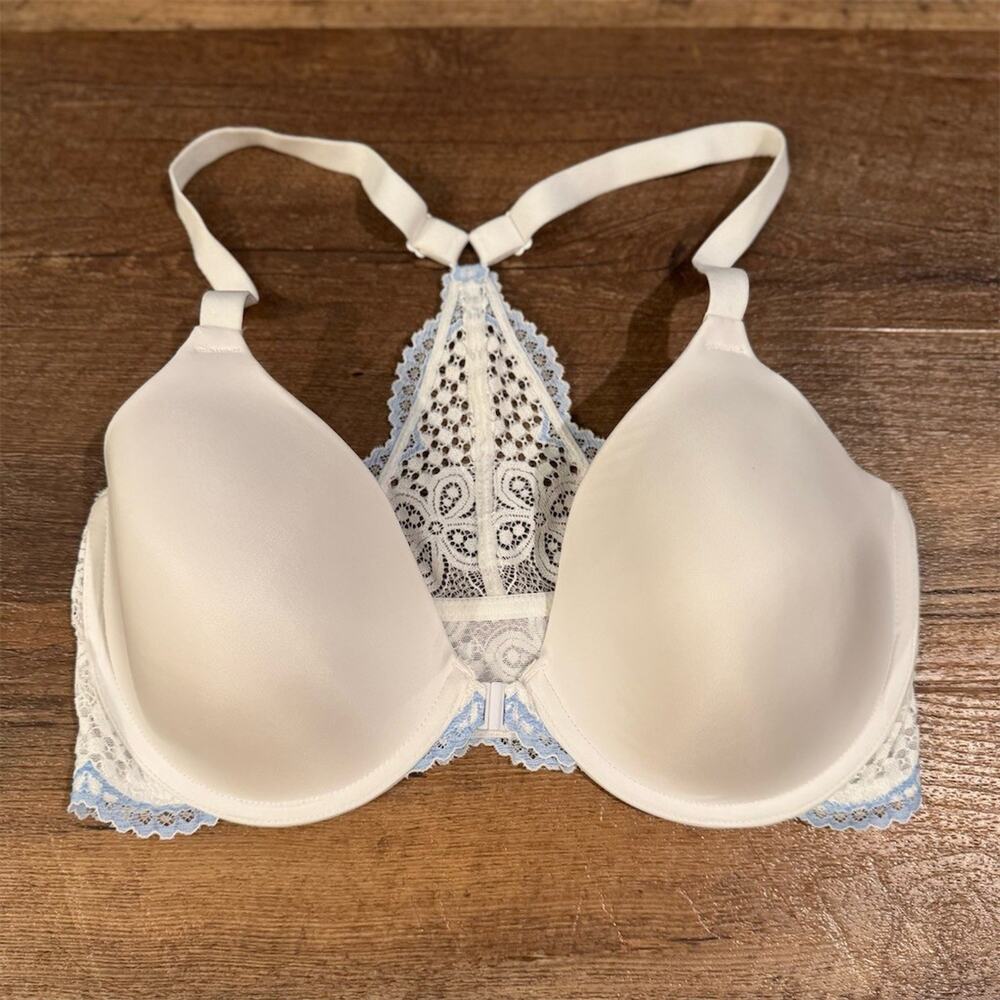 Maidenform Bra 36D Ivory Front Closure Lace Racerback Underwire Something Blue